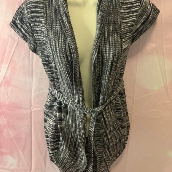 Women's Black & White Blended Colored Sweater with Tie - Picture 3 of 11